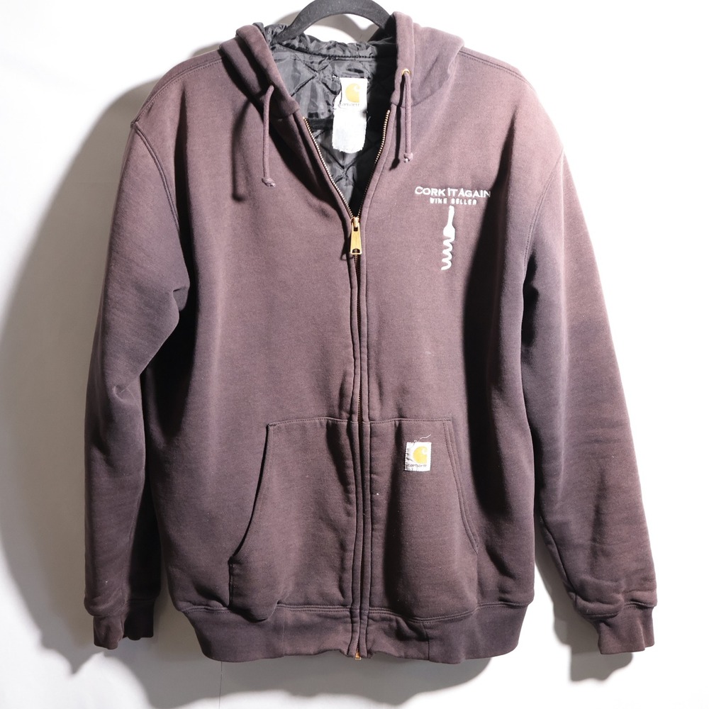Carhartt‎ Mens L Quilt Lined Full Zip Hoodie *Faded*Wine Company Logo* Grunge